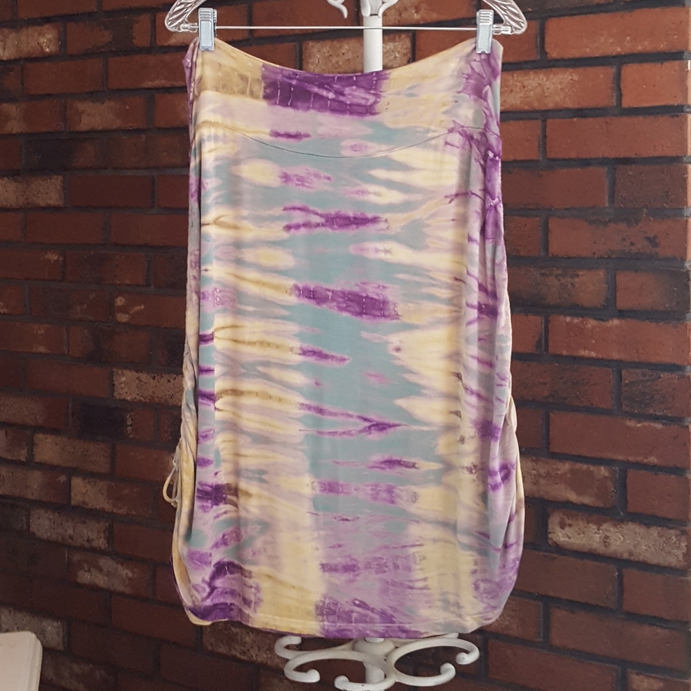 Casual Green, Purple, & Yellow Tie-Dye Skirt